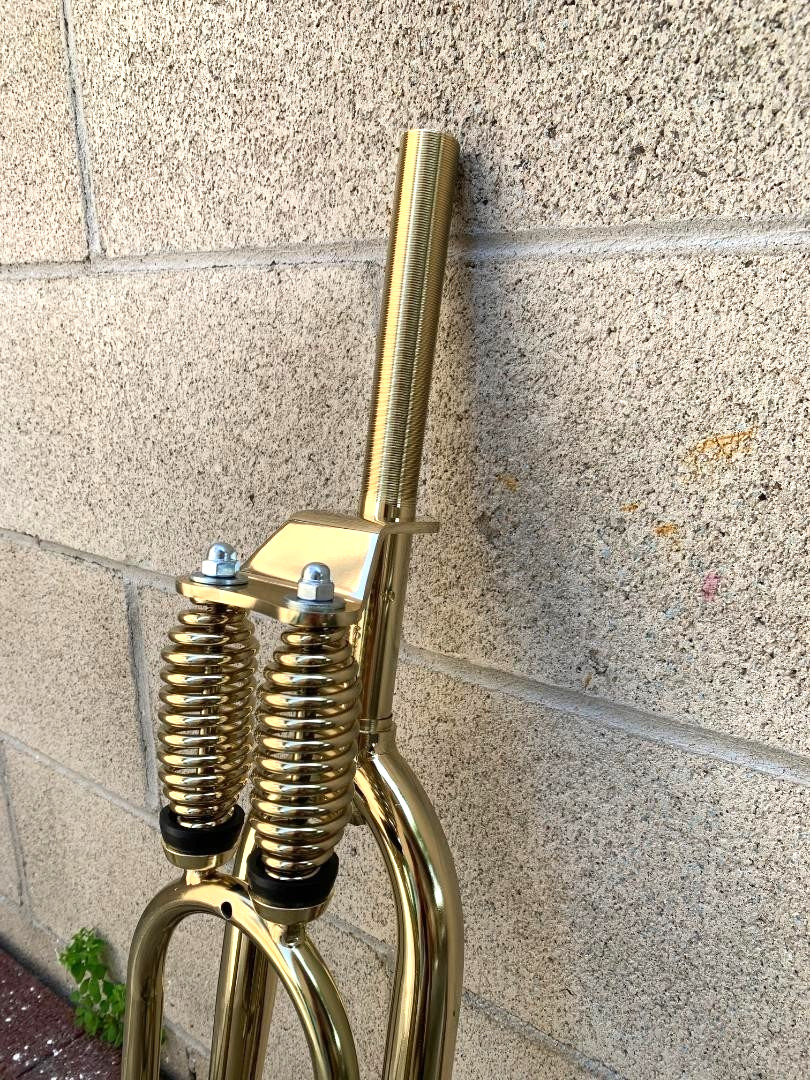 26″ Gold Bicycle Heavy Duty Dual Springer Fork Disc Tab 1″ Threaded Cruiser Bike