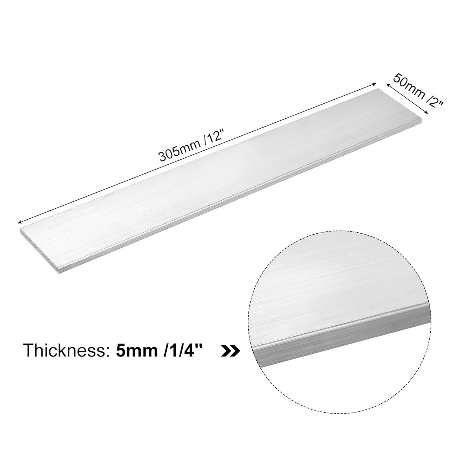 Square Aluminum Flat Bar 6061 Alloy 1/4 Inch Thick 2 Inch Wide 12 Inch Length