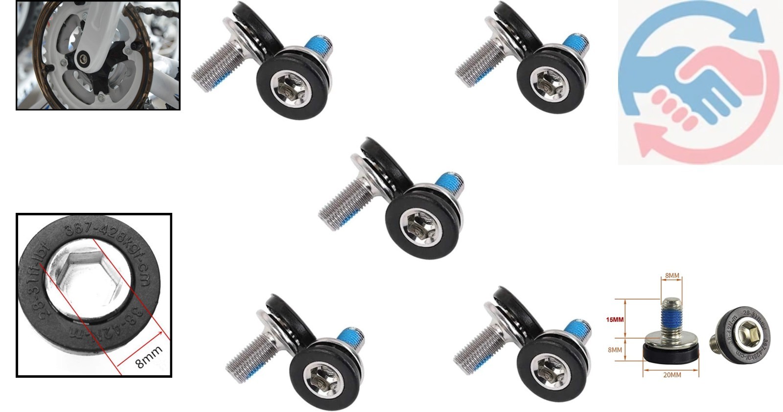 Durable 8mm Hex Crank Arm Bolts for Bicycle Repair – 10 Count in Black/Silver
