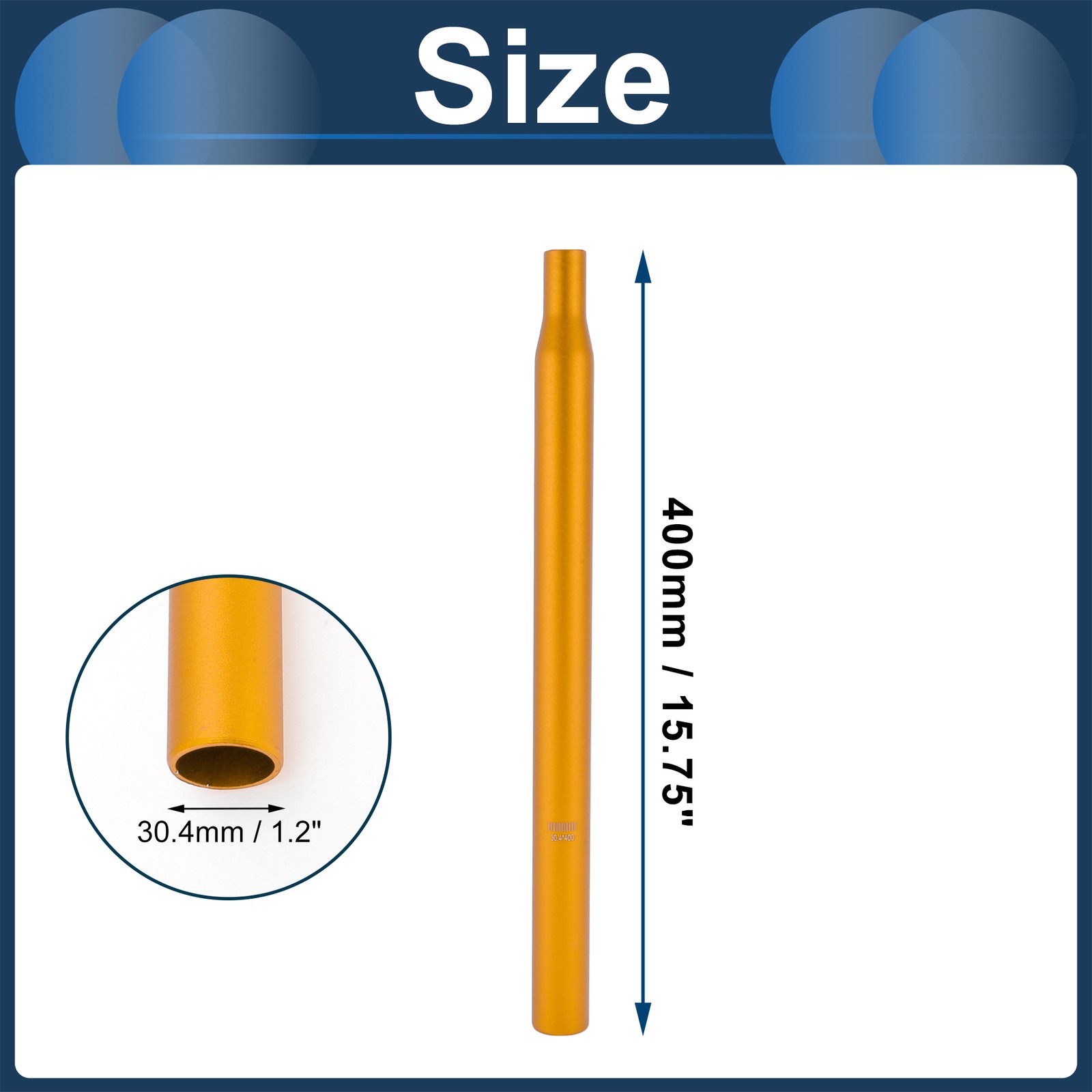 Bike Seat Posts 30.4x400mm Lightweight Post Seat Tube Gold Tone Aluminum Alloy