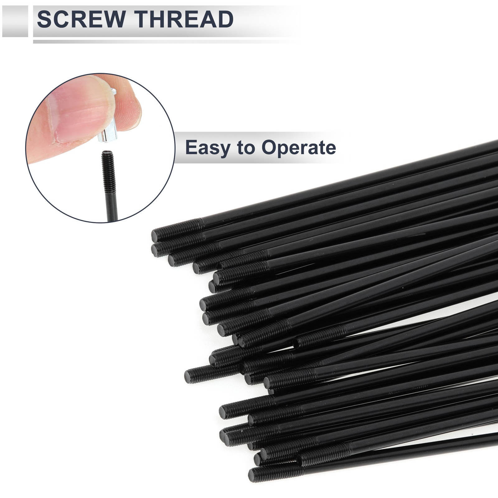 1 Set 12G 193mm Length Bicycle Spokes Nipple Carbon Steel Black Universal