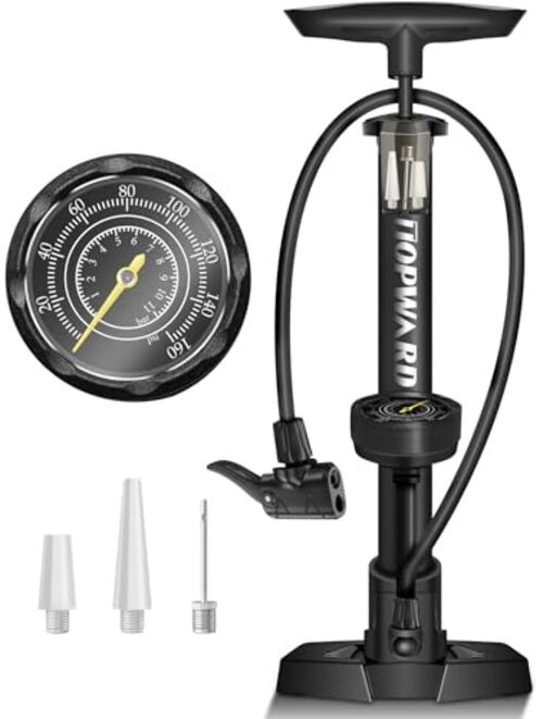 Bike Tire Pump with Gauge, Air Pump Portable, Fits Presta & Schrader Black