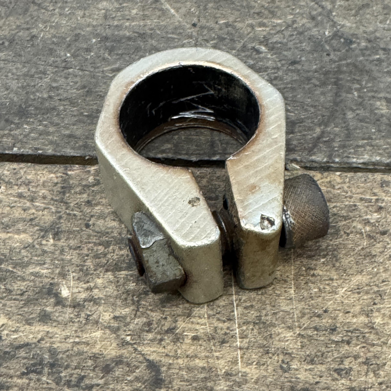 Vintage BMX Bike Seatpost Clamp Collar 25.4mm Black Faded Gold Alloy 45g