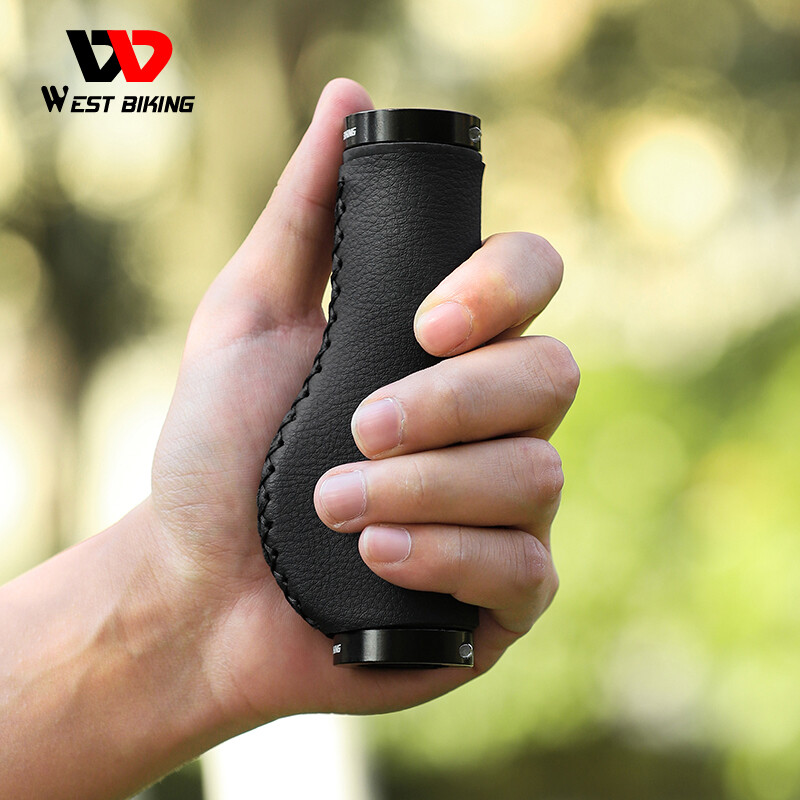 WEST BIKING Leather Bike Grips Lock-on Cycling Bicycle Handlebar Grips Black