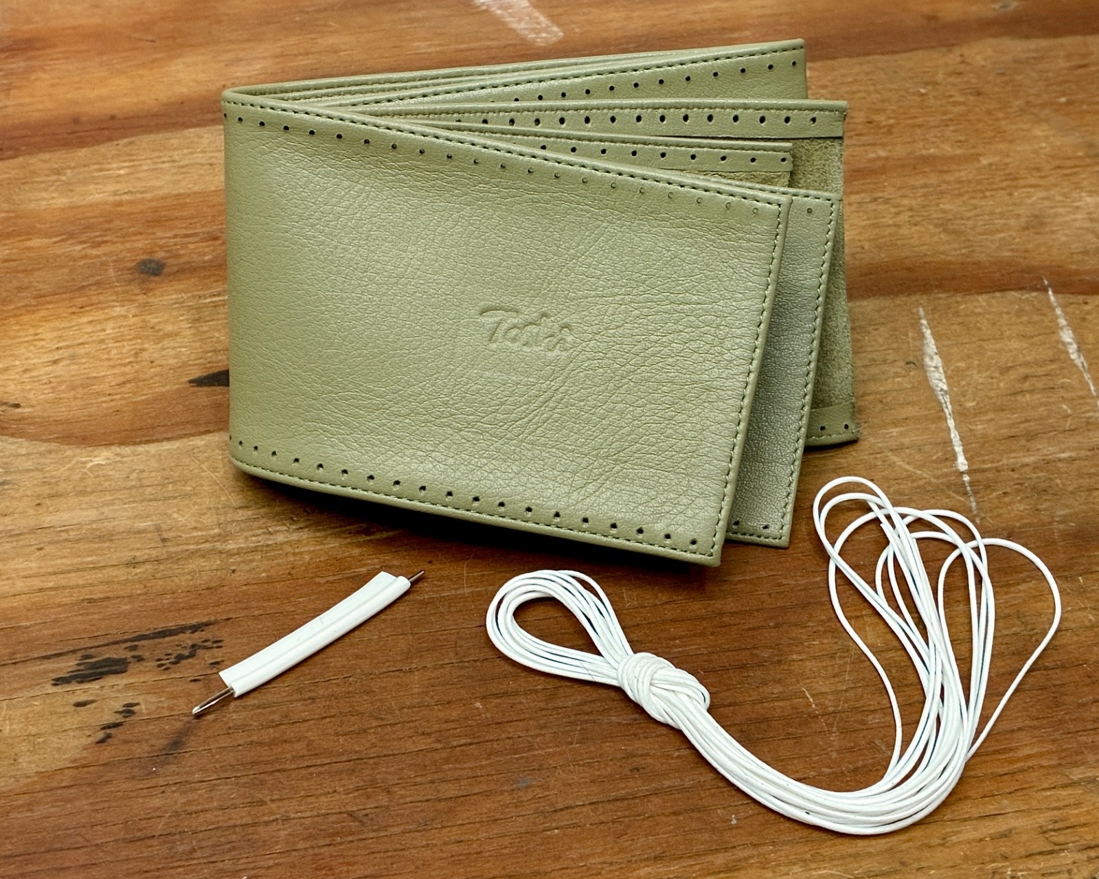 NOS Olive Green Fuji Toshi Leather Stich-Up Handlebar Wrap Kit with Cord • Japan