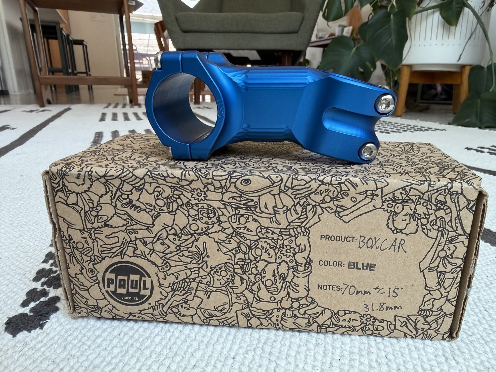 Paul Boxcar Stem – 70mm, 15 Degree, 31.8 Clamp – Blue!