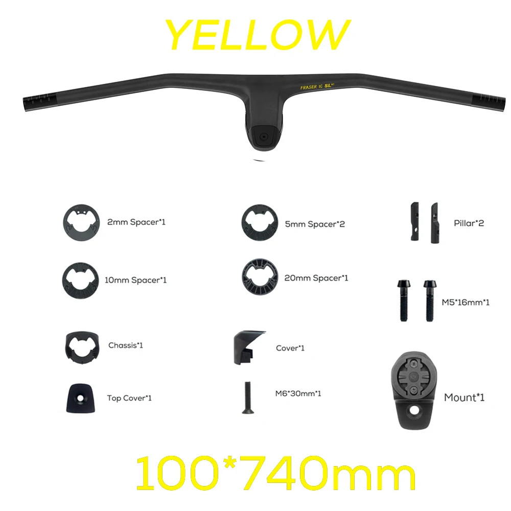 740mm -20 Degrees MTB Bicycle Full Carbon Fibre Integrated Cockpit Handlebar