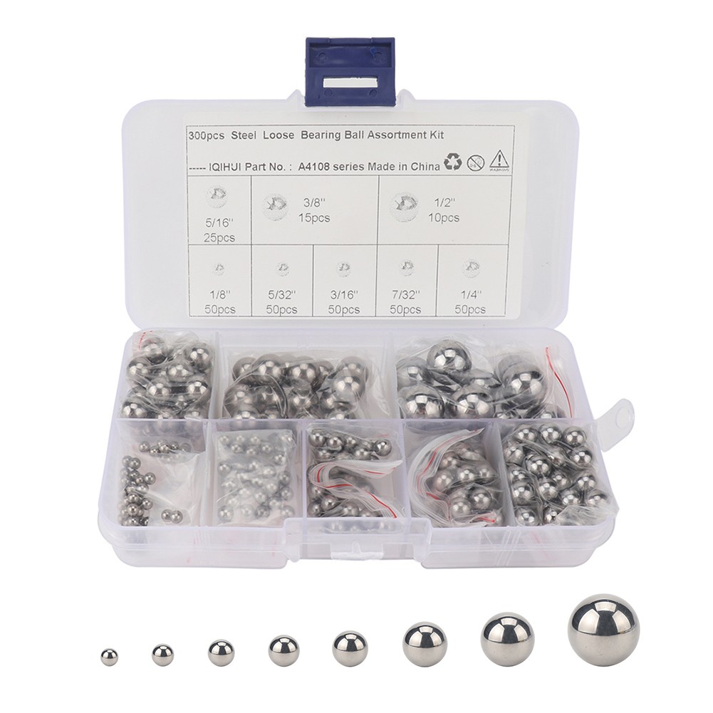 300 Stück sortierte lose Fahrrad-Lagerkugeln 1/8″,3/8″,5/16″,5/32″, 1/2″,3/16″