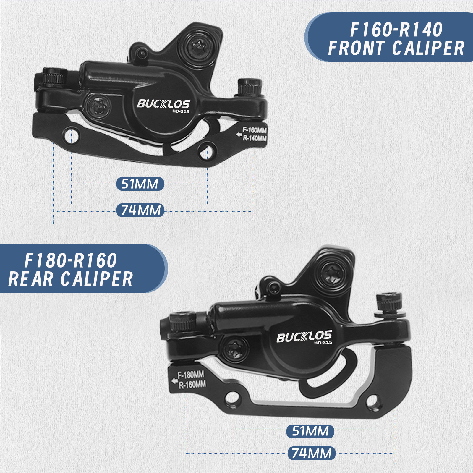 Pair 2 Piston MTB Hydraulic Disc Brake Set Left Front&Right Rear Road Bike Brake
