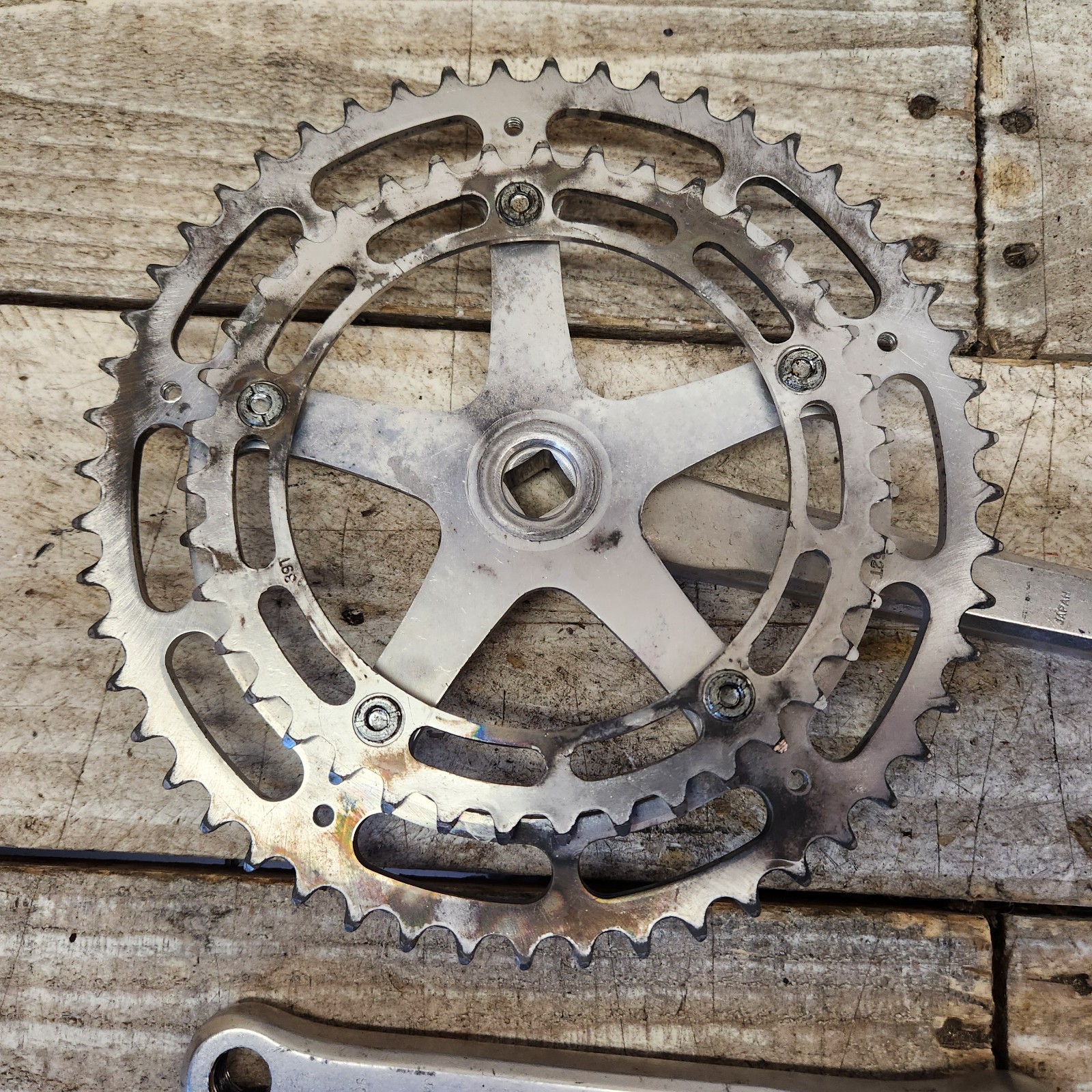1974 Schwinn Le Tour Crank Set 2x 170mm 52/39 Square Taper JAPAN