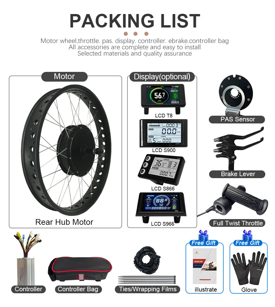 Snow E-bike Conversion Kit 48V 1000W Rear Rotate Hub Motor Wheel 170/190mm