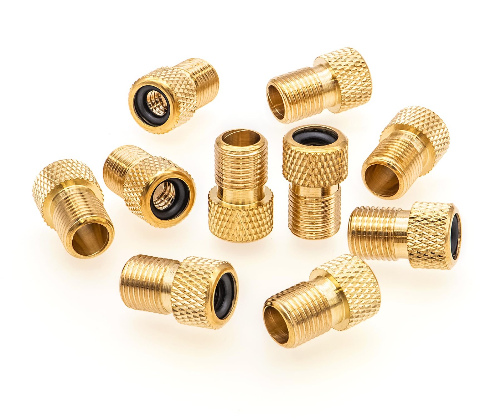 2PCS Brass Presta to Schrader Valve Adapter with 2 Black Tire Caps for Bikes