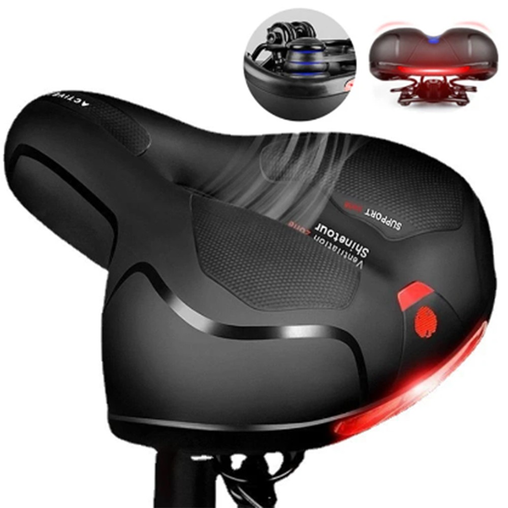 Comfort Bike Seat Memory Foam Padded Bicycle Saddle Dual Shock Absorbing Reflect