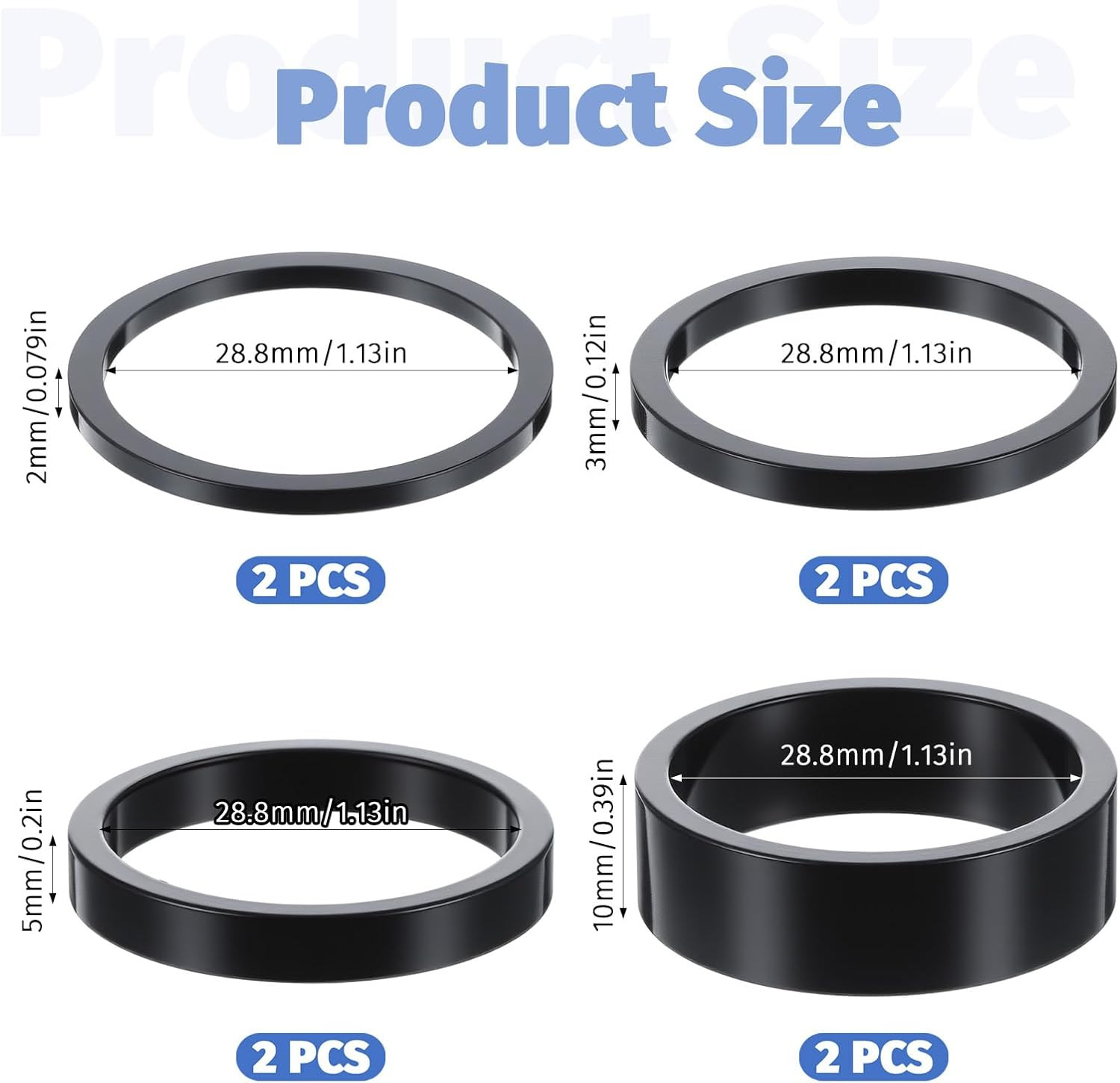 Aluminum Bike Headset Spacers 1-1/8″ 8 Piece Set