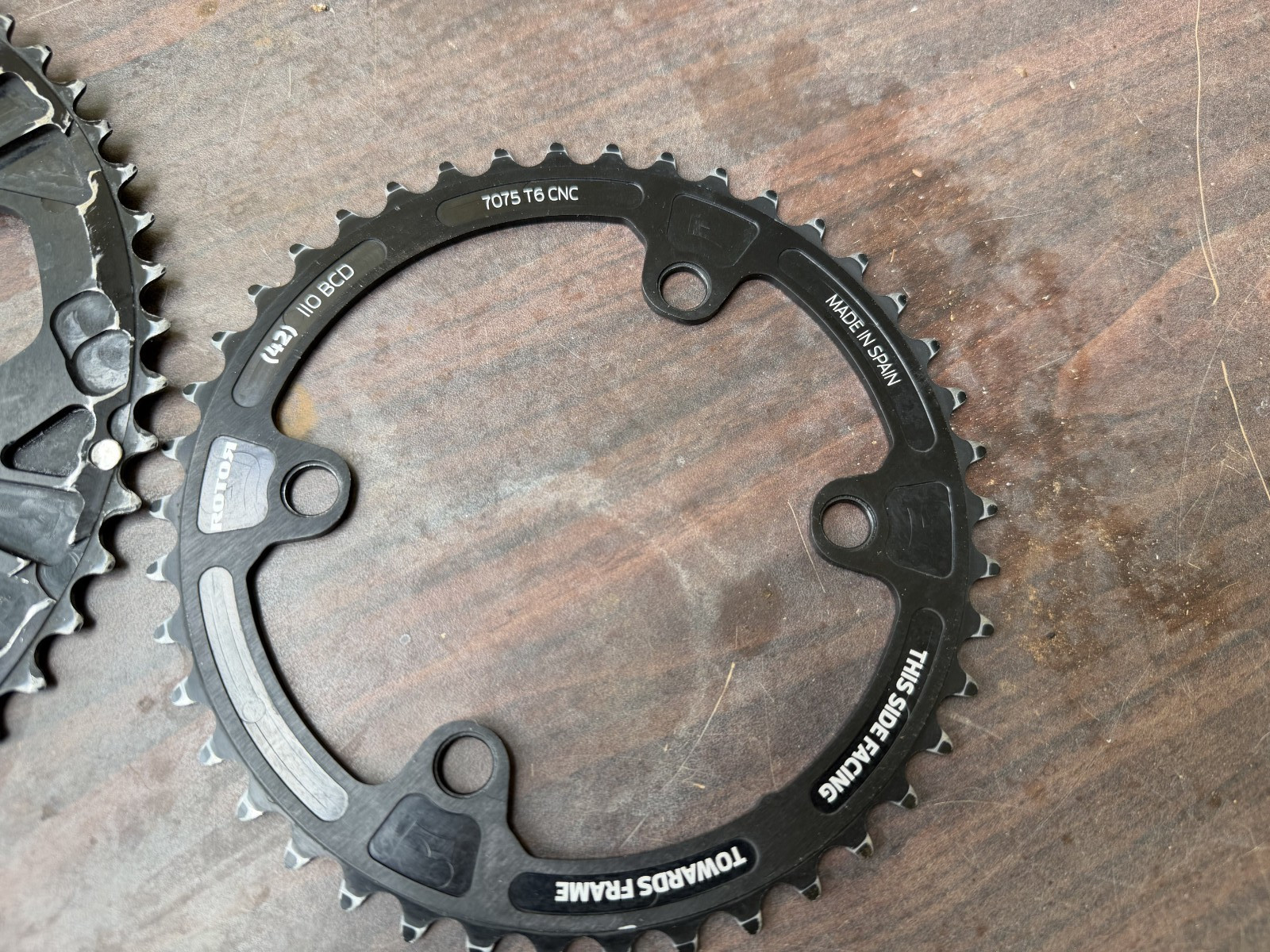 ROTOR 55-42 chain ring set CNC’d from 7075 T6 Aluminum, 110BCD