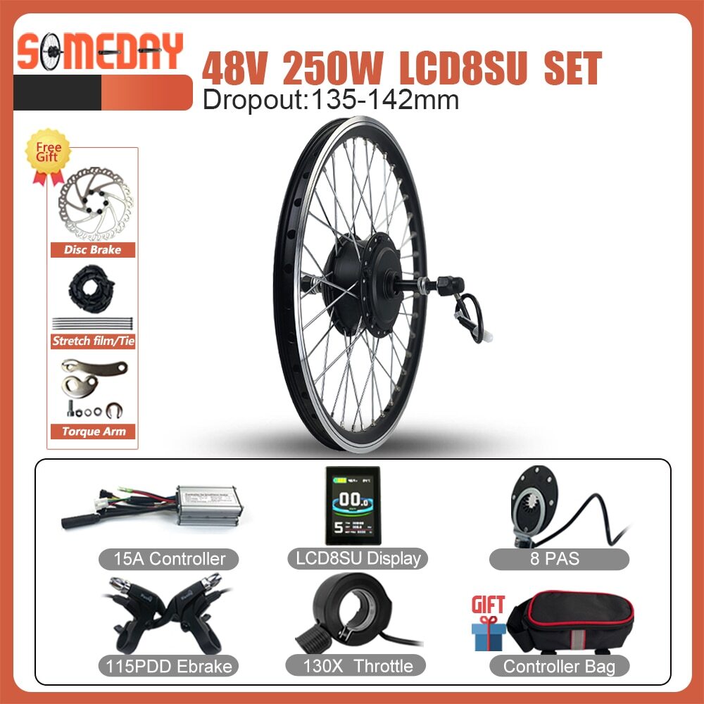 36V 48V 250W E-Bike Conversion Kit Rear Rotate Wheel Hub Motor 16-29inch/700C