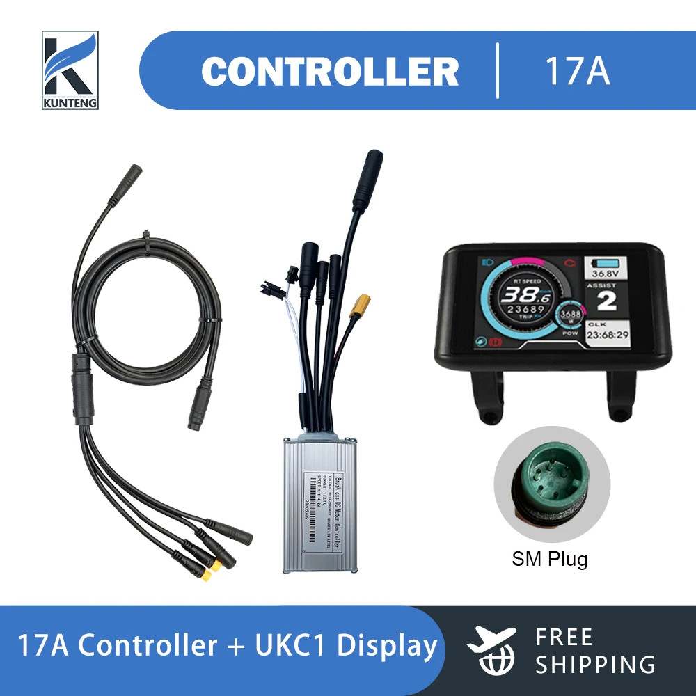 Electric Bike 36V/48V 3 Model Sinewave Controller 17A 26A 30A Display SM/WP Plug