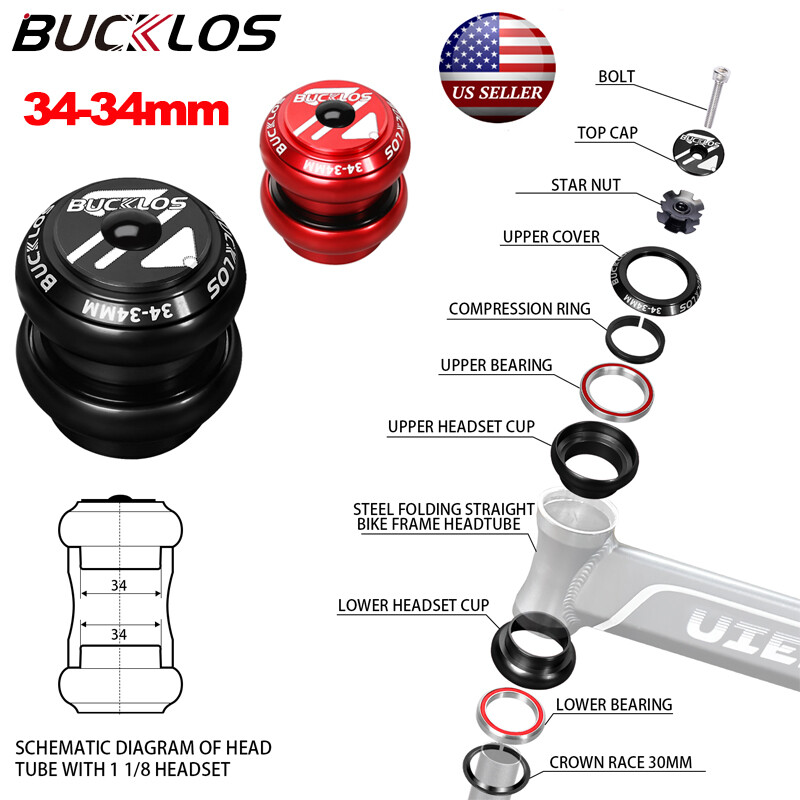34mm 1-1/8″ Threadless MTB Road Bike Bicycle Sealed External Bearing Headset Set