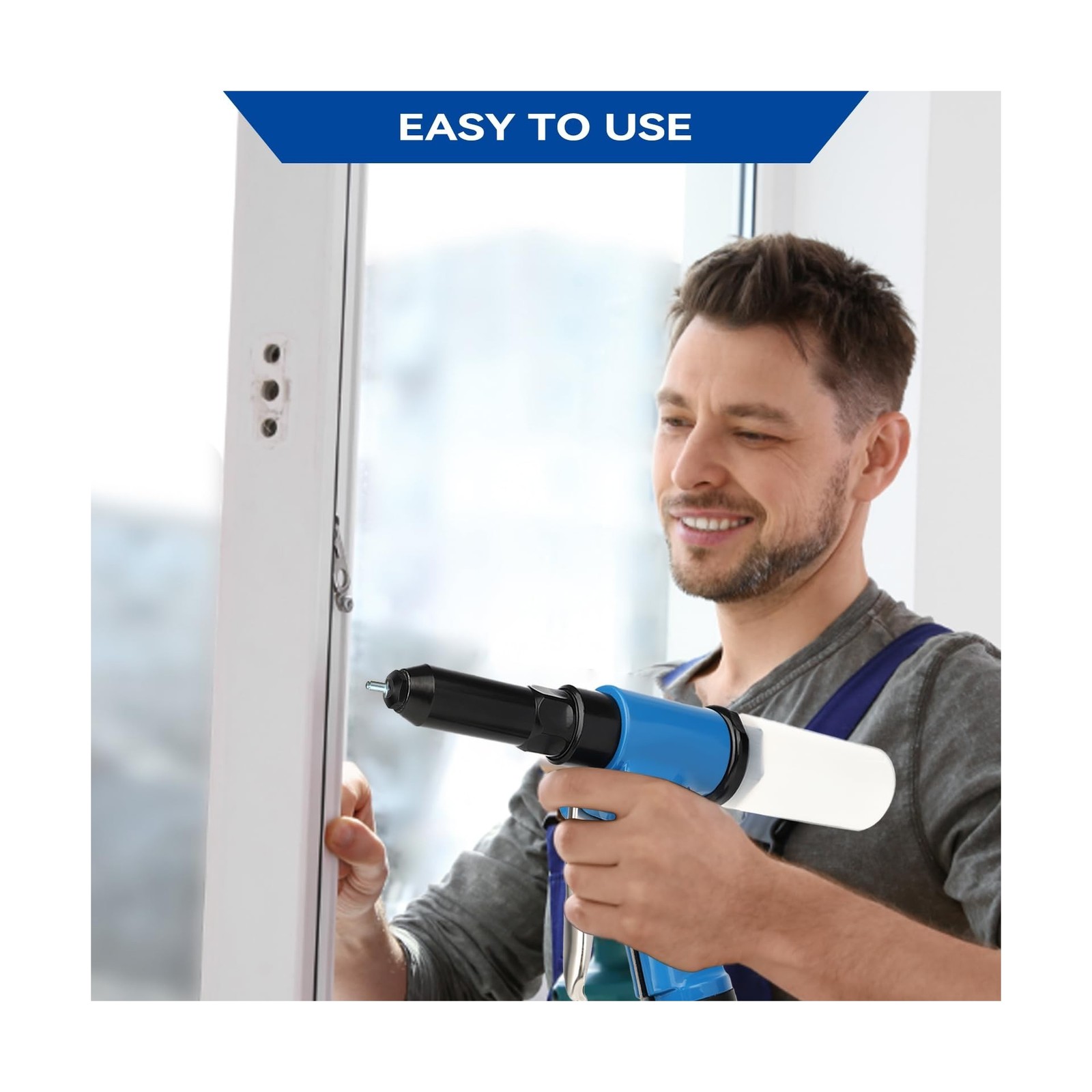 Heavy Duty Pneumatic Rivet Gun with 3/32″, 1/8″, 5/32″, 3/16″, 1/4″ Rivet Hea…