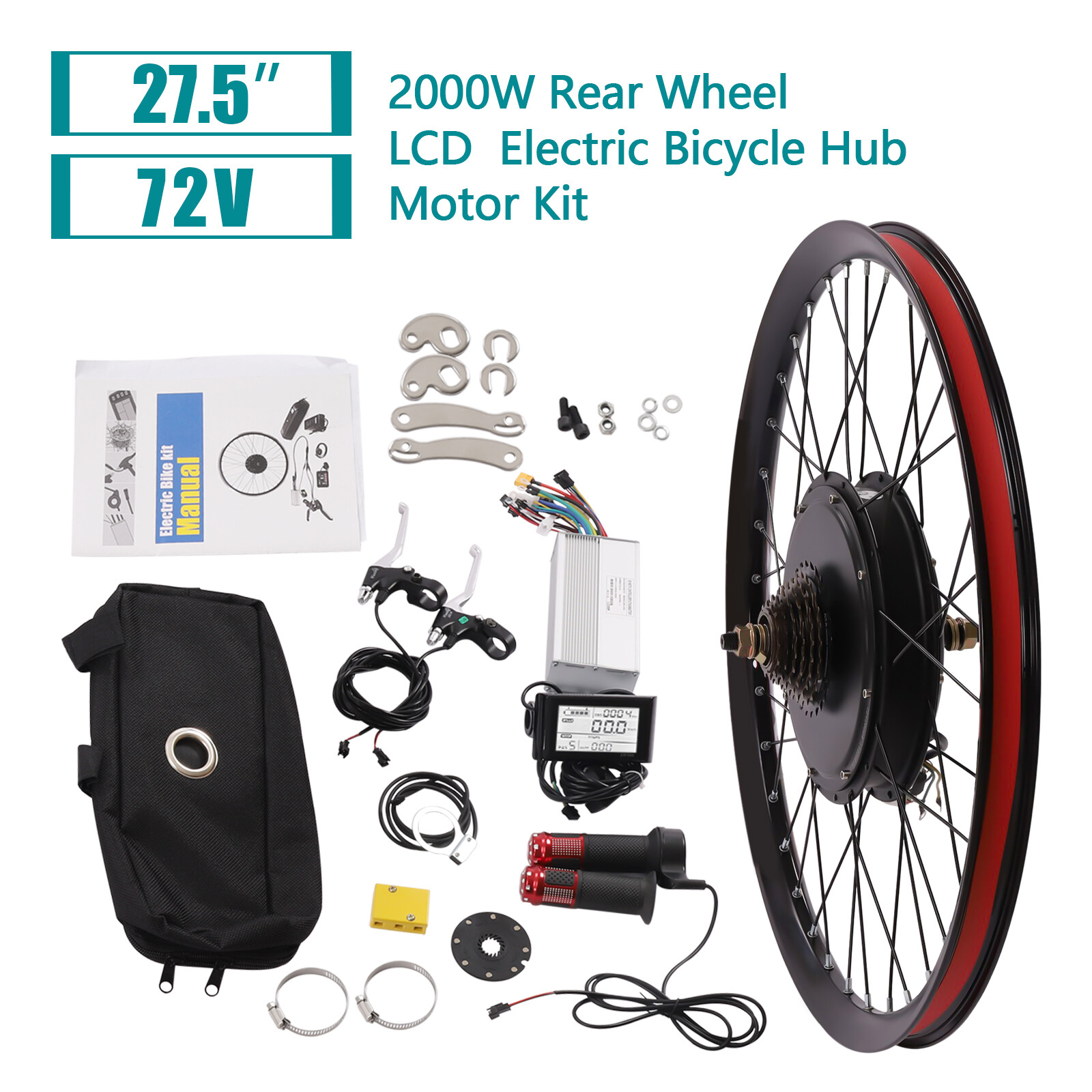 7 Speed E-Bike Motor 27.5″ Rear Wheel LCD Electric Bicycle Conversion Kit 2000W