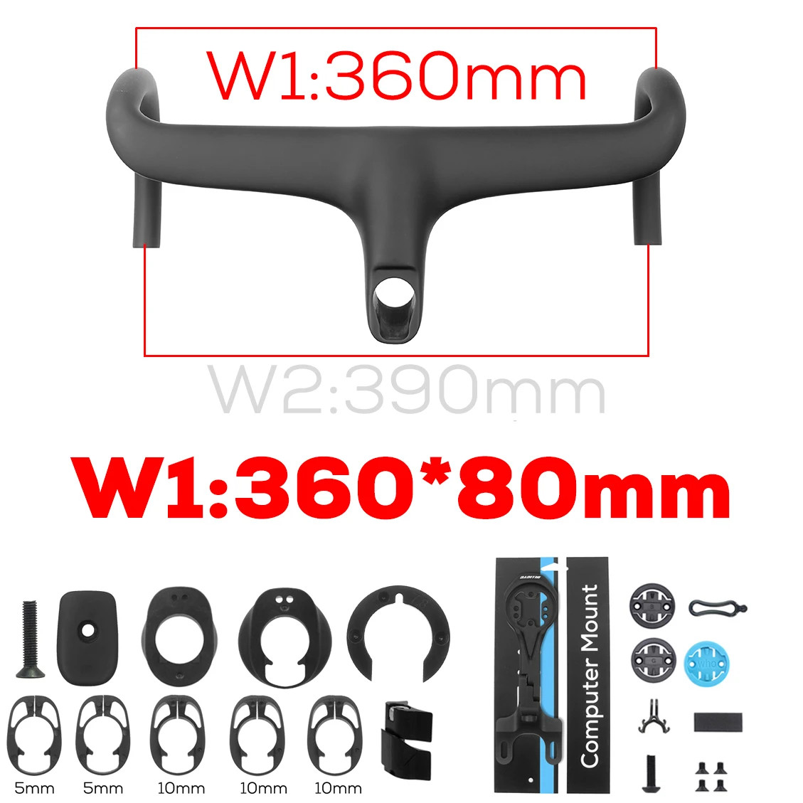 Road Bike Full Carbon Fiber Integrated Handlebar 360mm-380mm with Mount Spacers