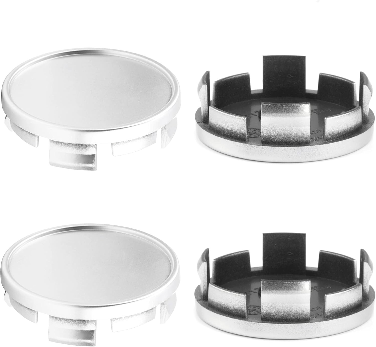 4Pcs 63mm(2.48inch) Wheel Center Caps for 63mm Outer, 59mm Inner, Silver Silver