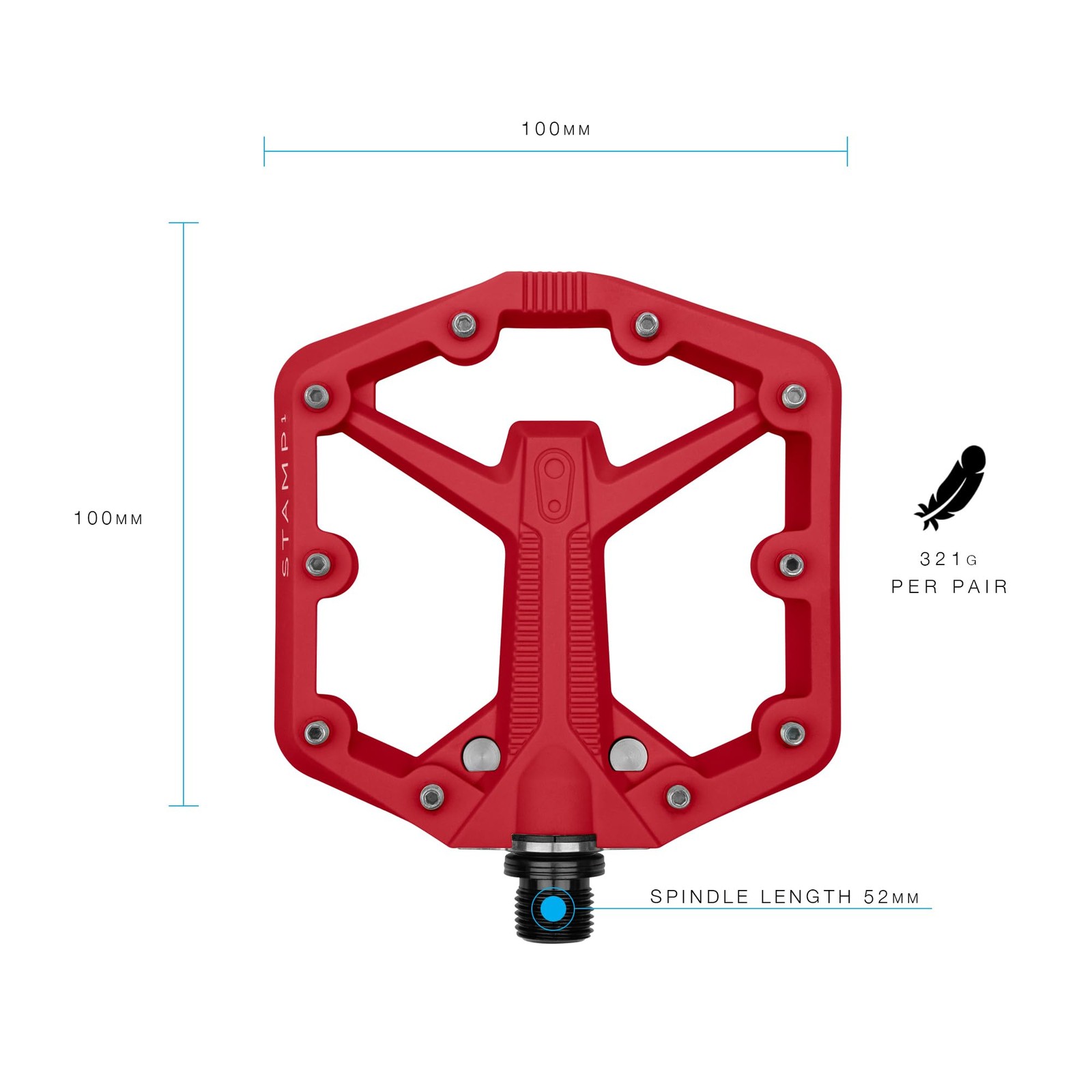 Crankbrothers Stamp 1 Gen 2,Composite MTB Bike Pedal, Red, Small Small, Red