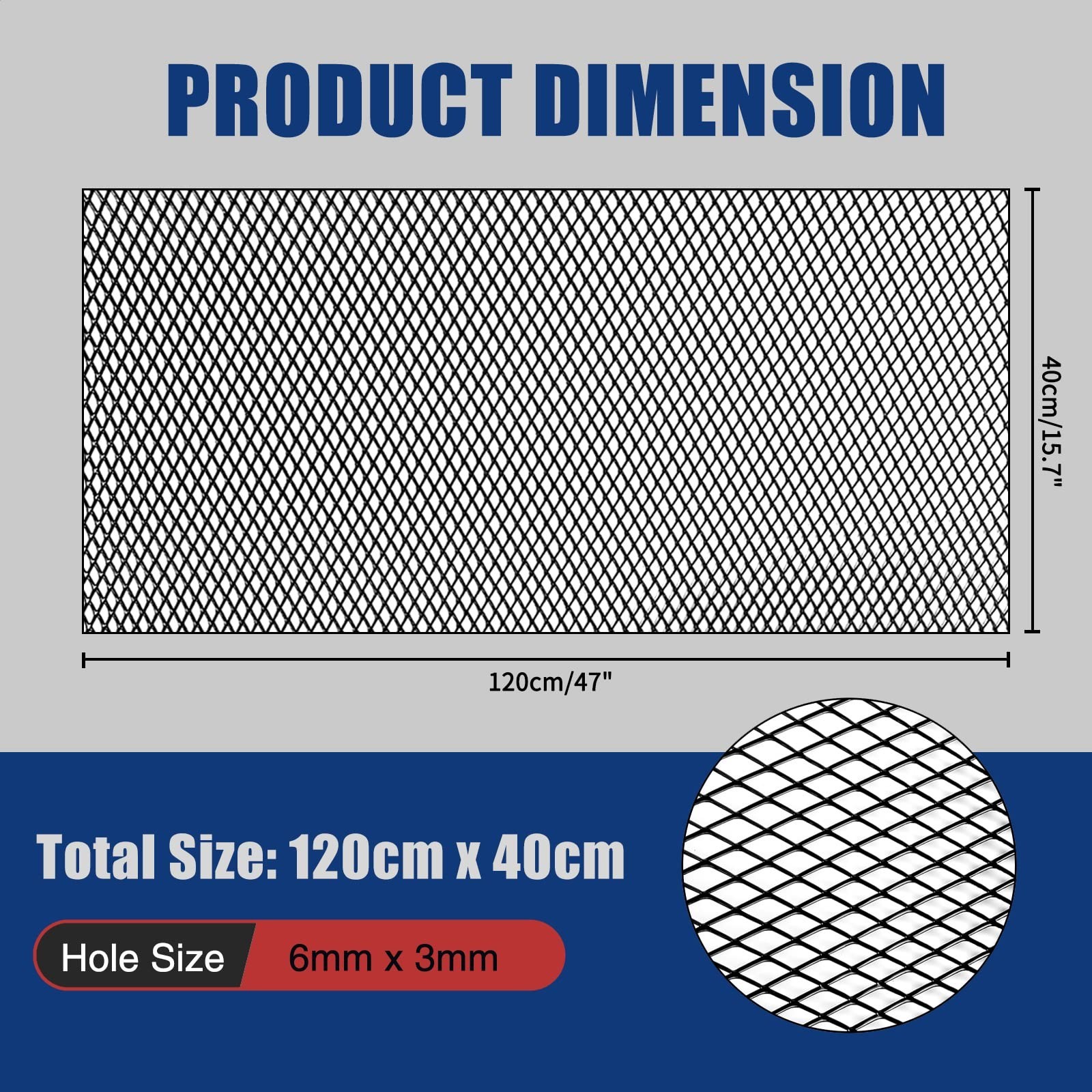 47″X16″ Universal Black Metal Mesh: Aluminum Alloy 3 x 6mm Rhombic Hole Car G…