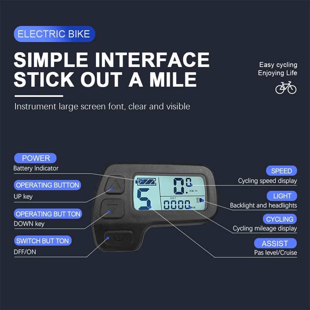 E-Bike 24V/36V/48V 5pin KT-LCD11 Display Power Speed Meter Control Panel WP Plug