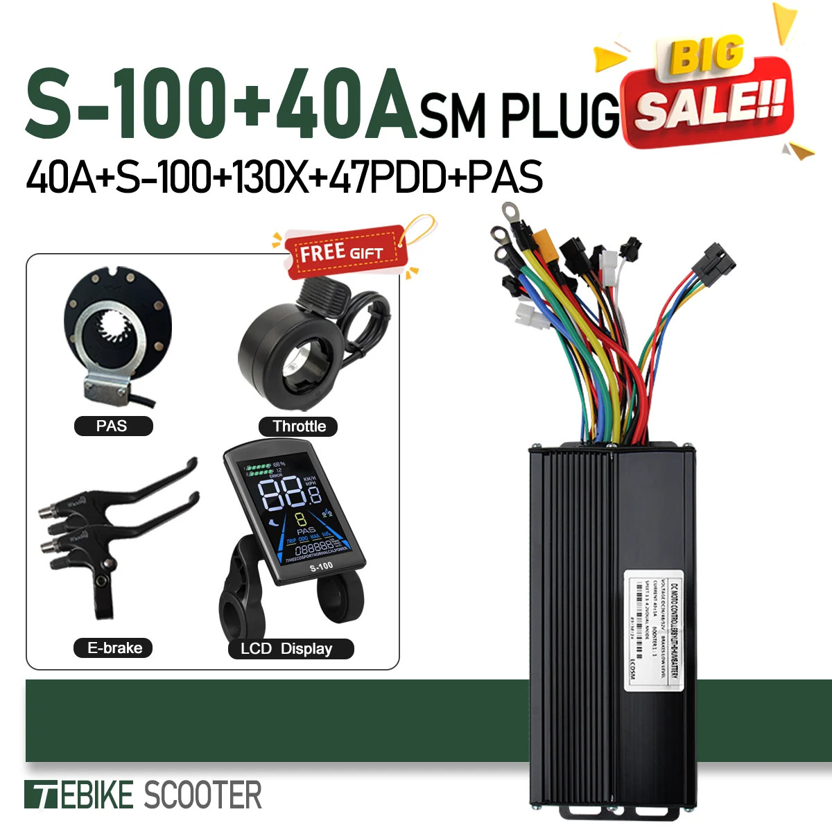 E-bike 3-Mode SineWave Controller 17A 26A 30A 40A Color LCD S866 GD02 Display