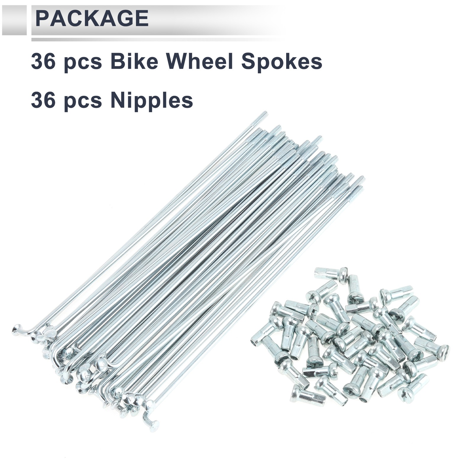 1 Set 12G 139mm Length Bicycle Spokes Nipple Carbon Steel Galvanized Silver Tone