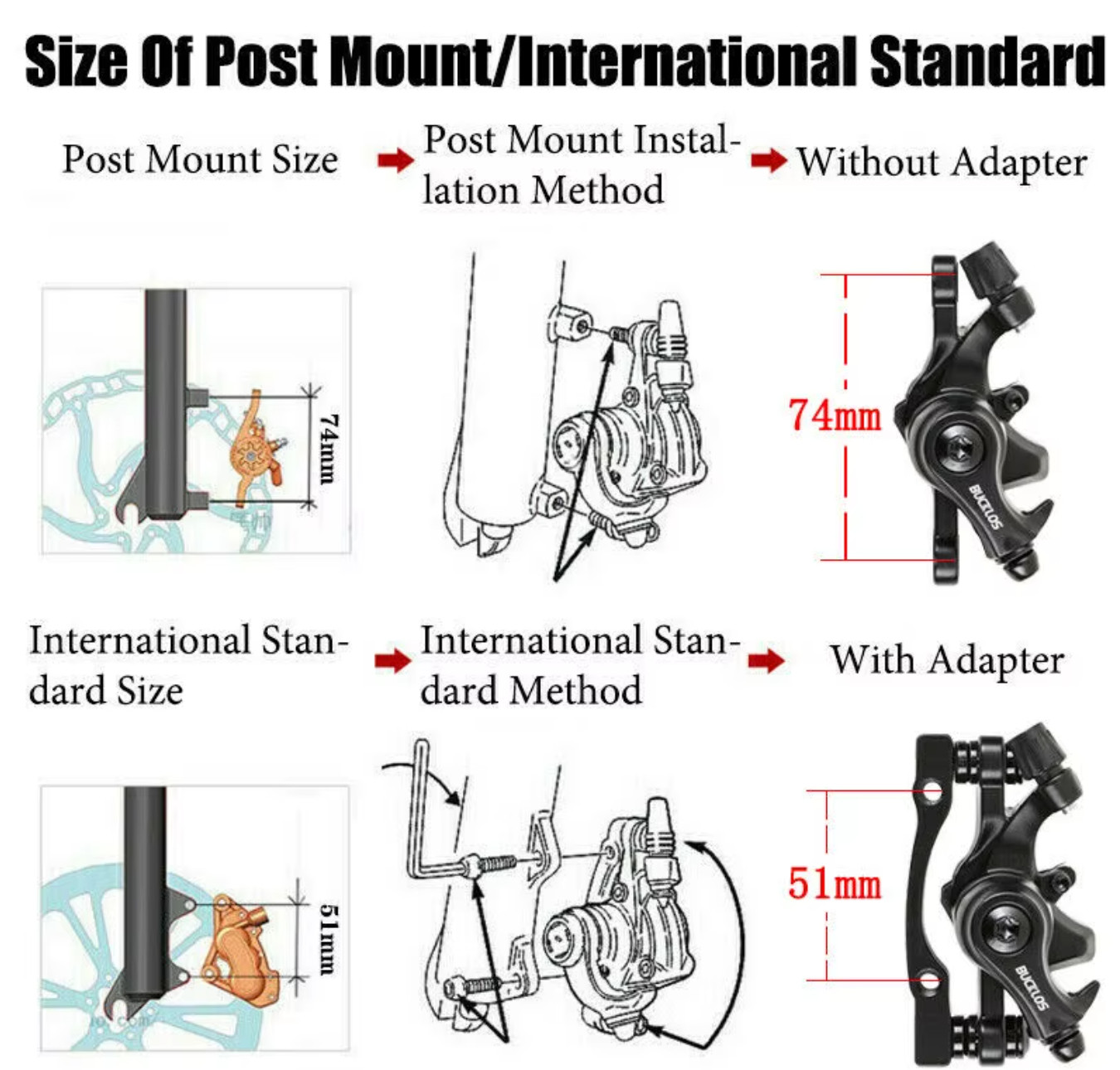 BUCKLOS Bicycle Disc Brake Caliper 160mm Front/Rear Line Pulling Disc Brake