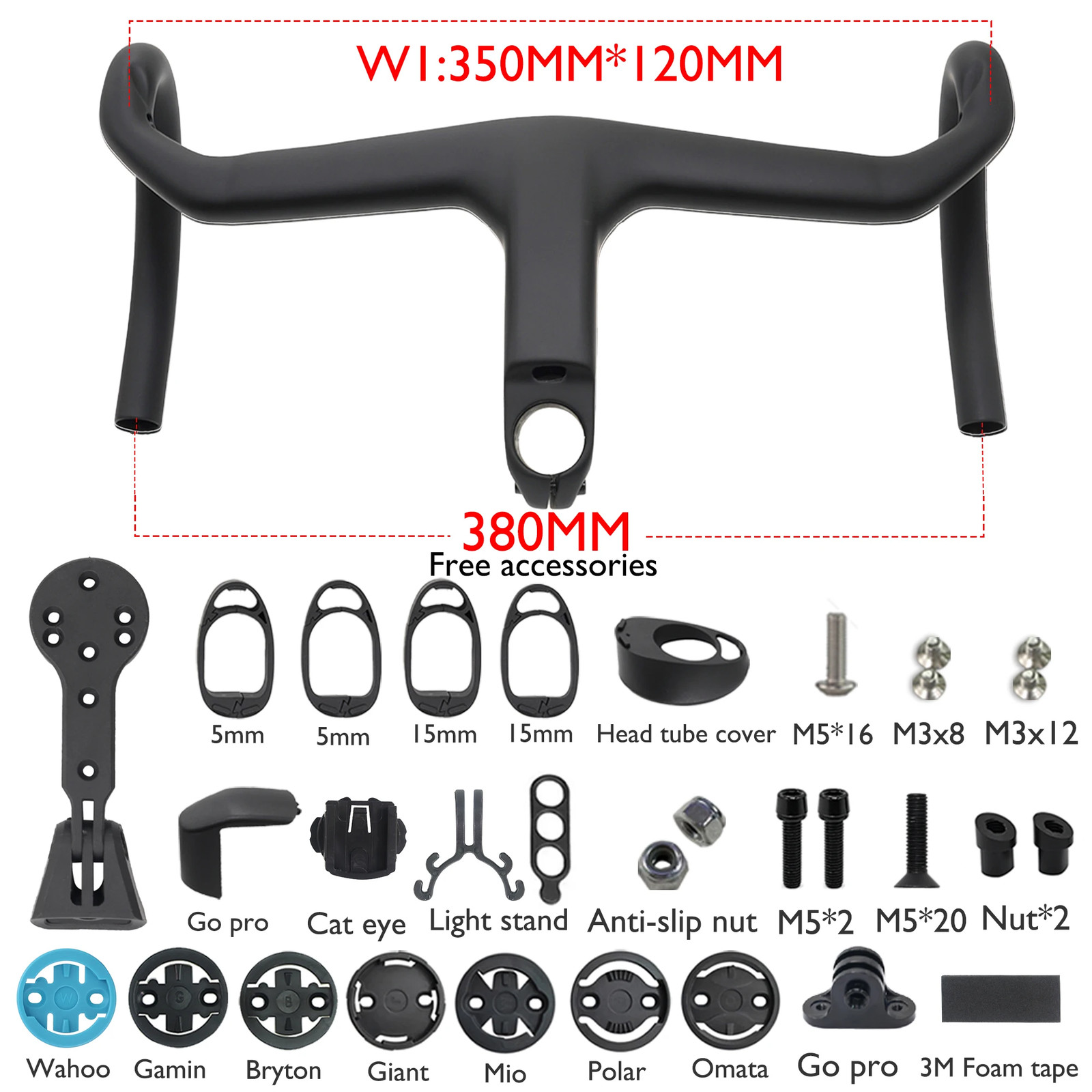 -7 Degree Carbon Aero Road Integrated Drop Bar 28.6mm Clamp for Racing Bike