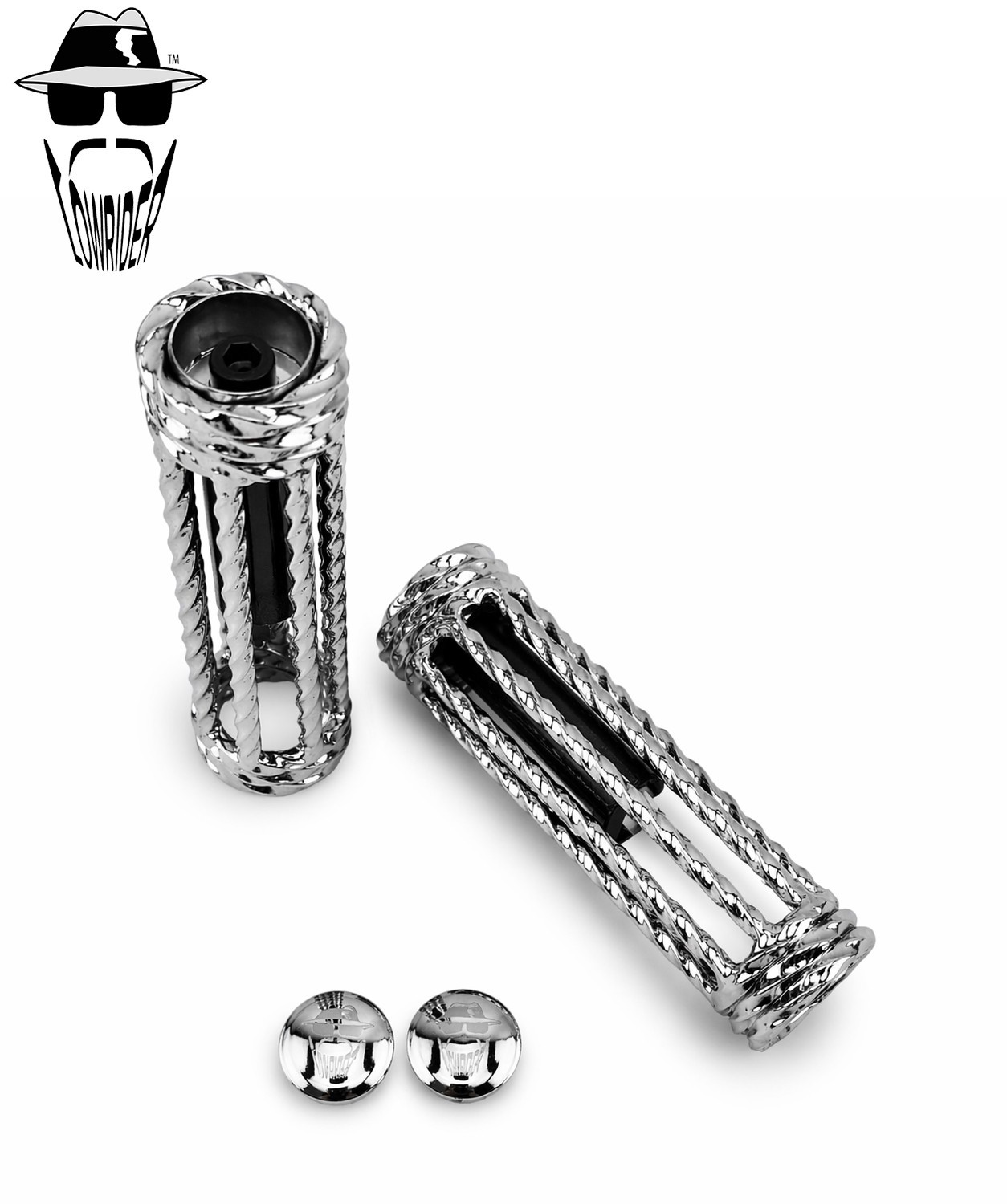 ORIGINAL LOWRIDER Triple Square Twist Grips Chrome/Gold Bicycle Lowrider Cruiser