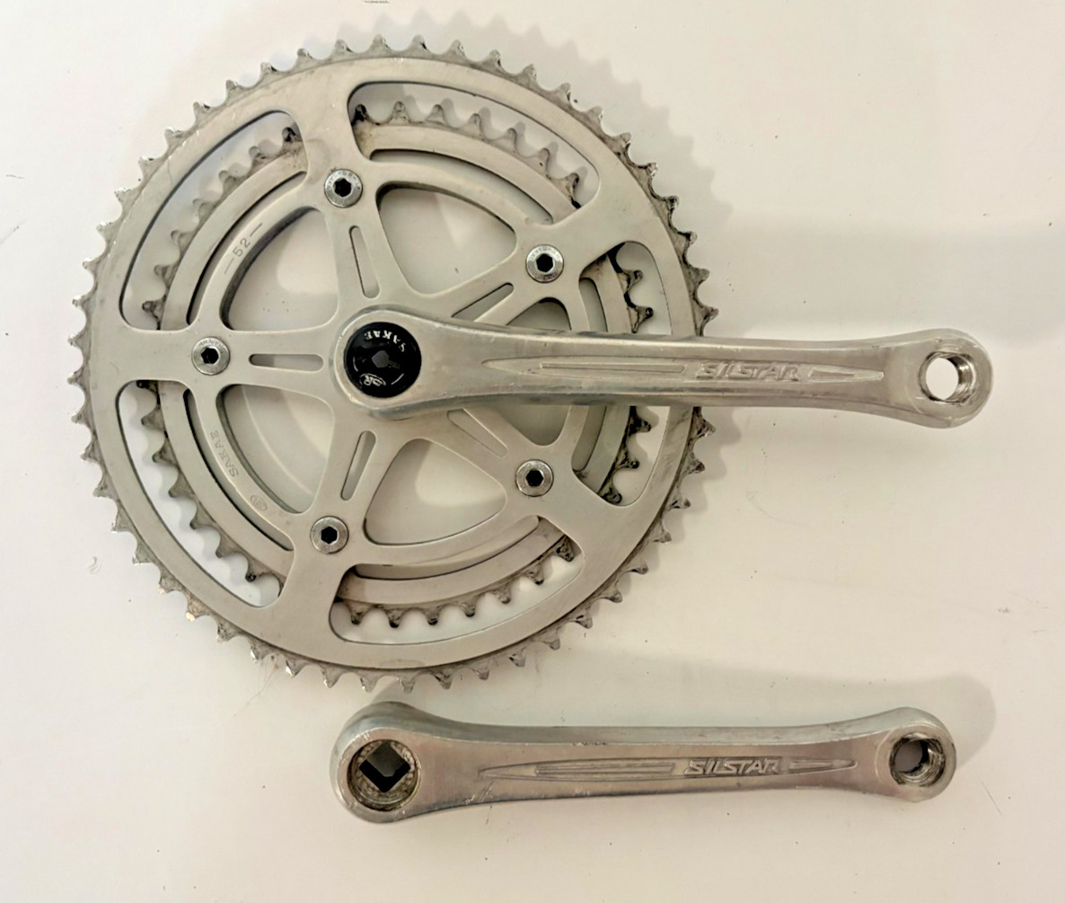 Vintage SR Sakae Silstar 170mm 52/42 Silver Aluminum Road Bike Double Crankset