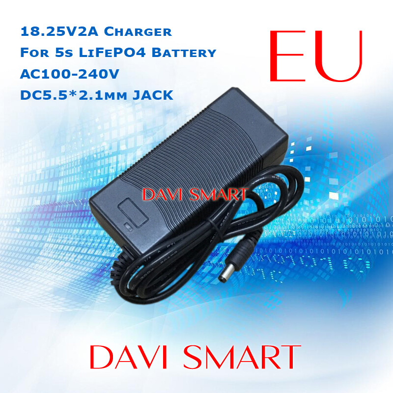 EU 18.25V 2A LiFePO4 Battery Charger With 5.5×2.1mm Jack Plug