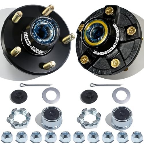 Set of 2 Pre-Iubricated Trailer Hub Kits – 5 on 4.5» for 2000 lbs 1-1/16»