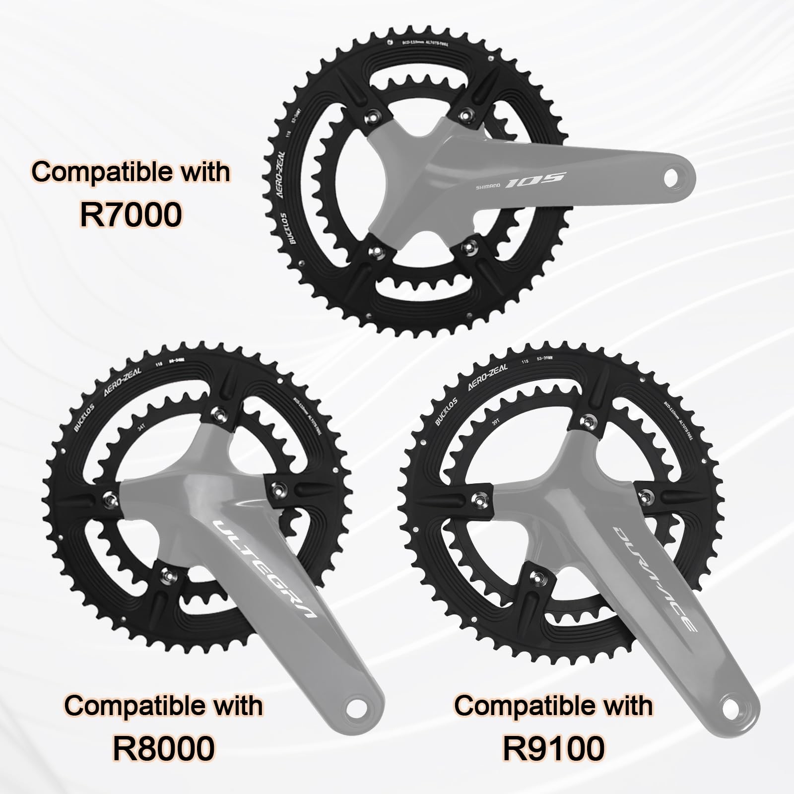 BUCKLOS 110 BCD Road Bike Chainring, Double Round 4 Bolts 7075-T651 52-36T