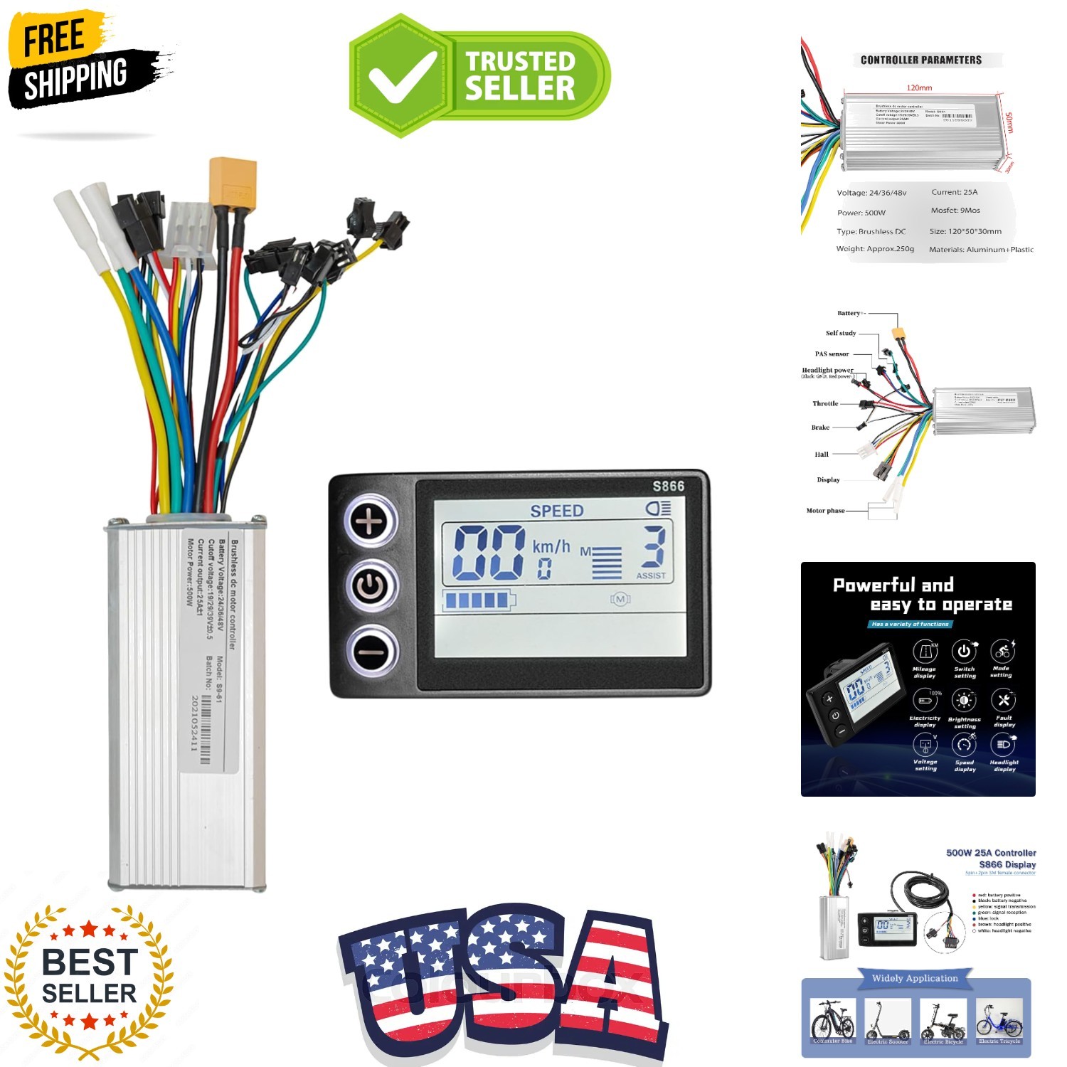 24V 36V 48V Ebike Controller Kit 500W 25A Brushless Motor Controller and Ebik…