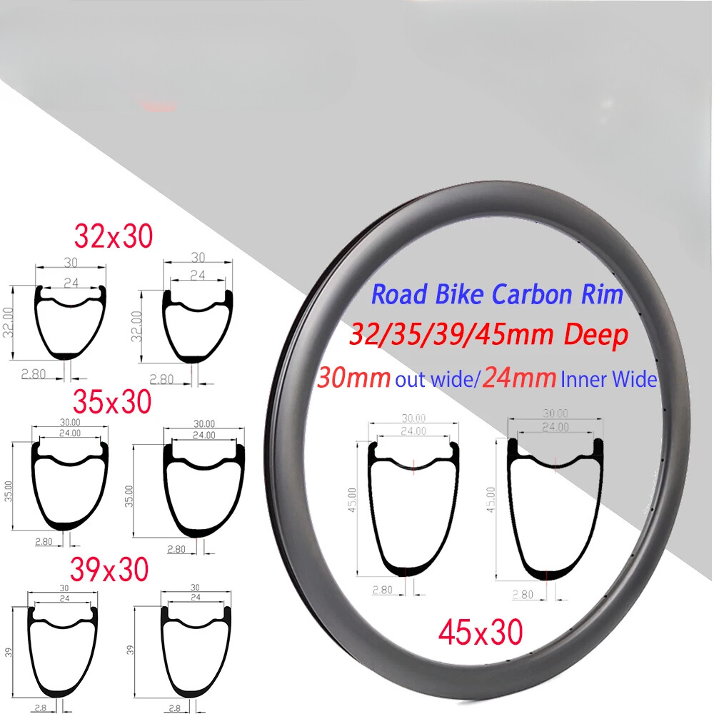 1 Pcs 700C Road Bike Carbon Rim 32/35/39/45mm Depth 30mm Width Clincher Tubeless