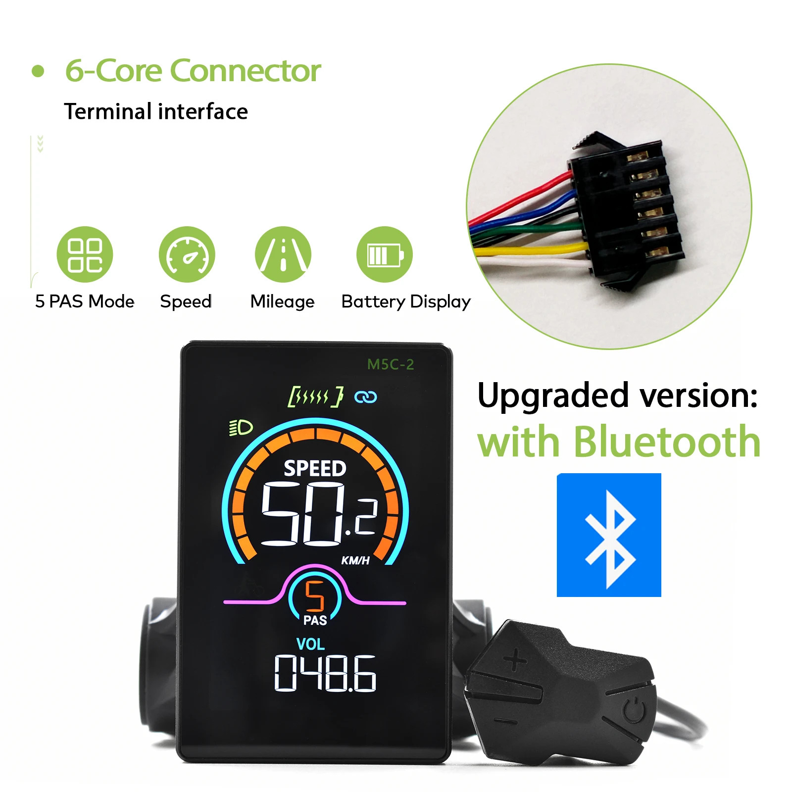 Electric Bike Computer Bluetooth Wired Digital Color LCD Display Vehicle Locking