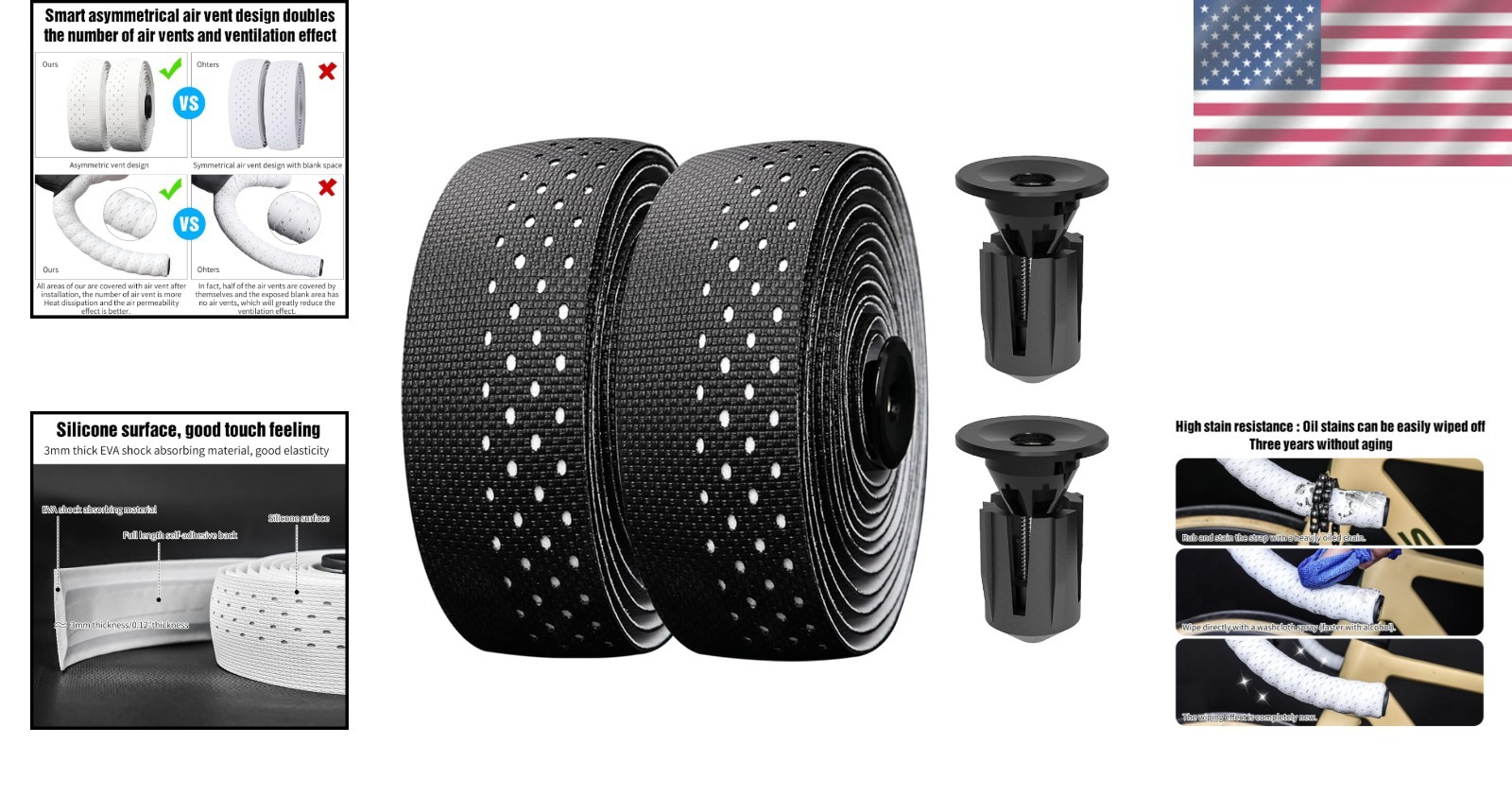 Air Vent Design Bike Handlebar Tape – Water Resistant & Easy Installation