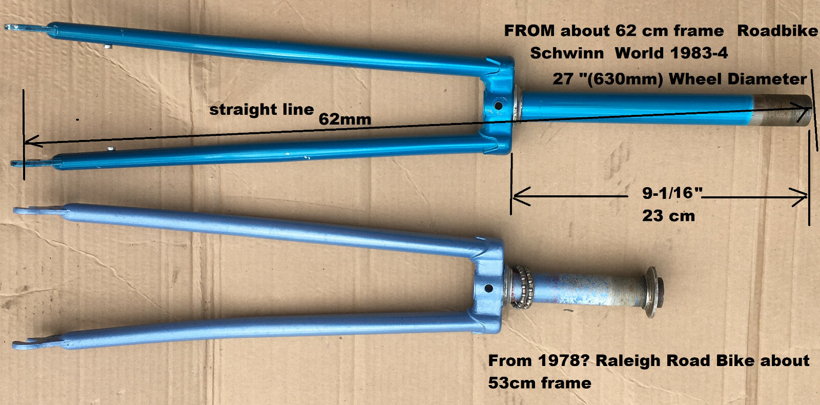 FORK Road Bike from 62cm frame Schwinn World 27″ Wheel original oem Blue
