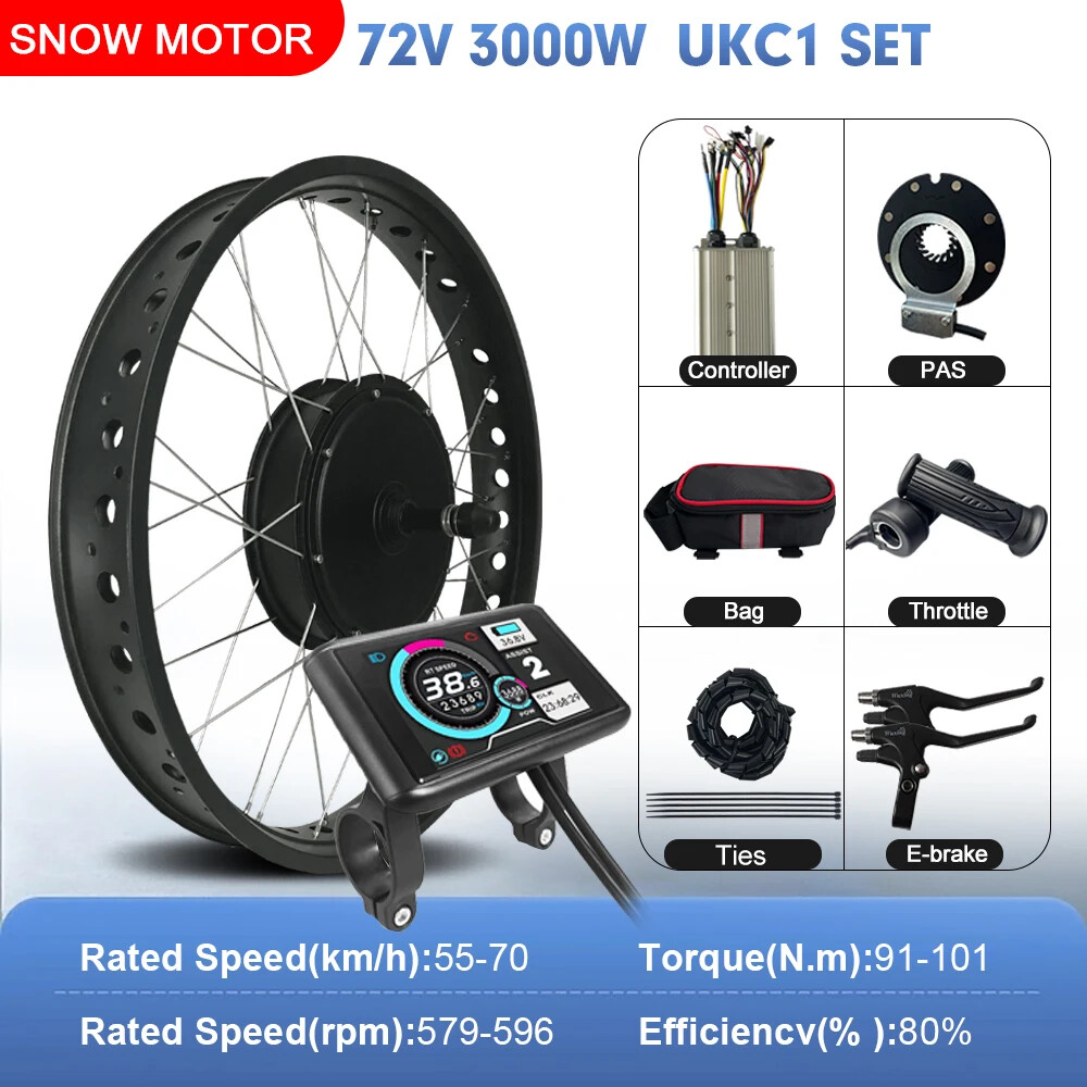 72V 3000W Rear Rotate Hub Motor Wheel Dropout 170mm for E-bike Conversion Kit