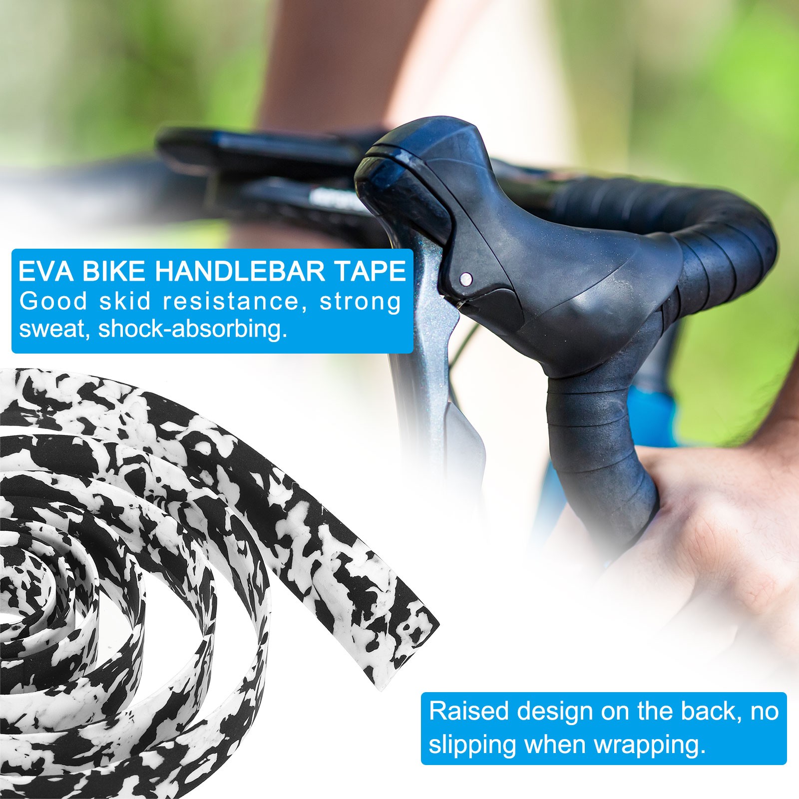 2 Pcs Bike Handlebar Tape EVA Camouflage Handle Wraps Black Plugs Black White