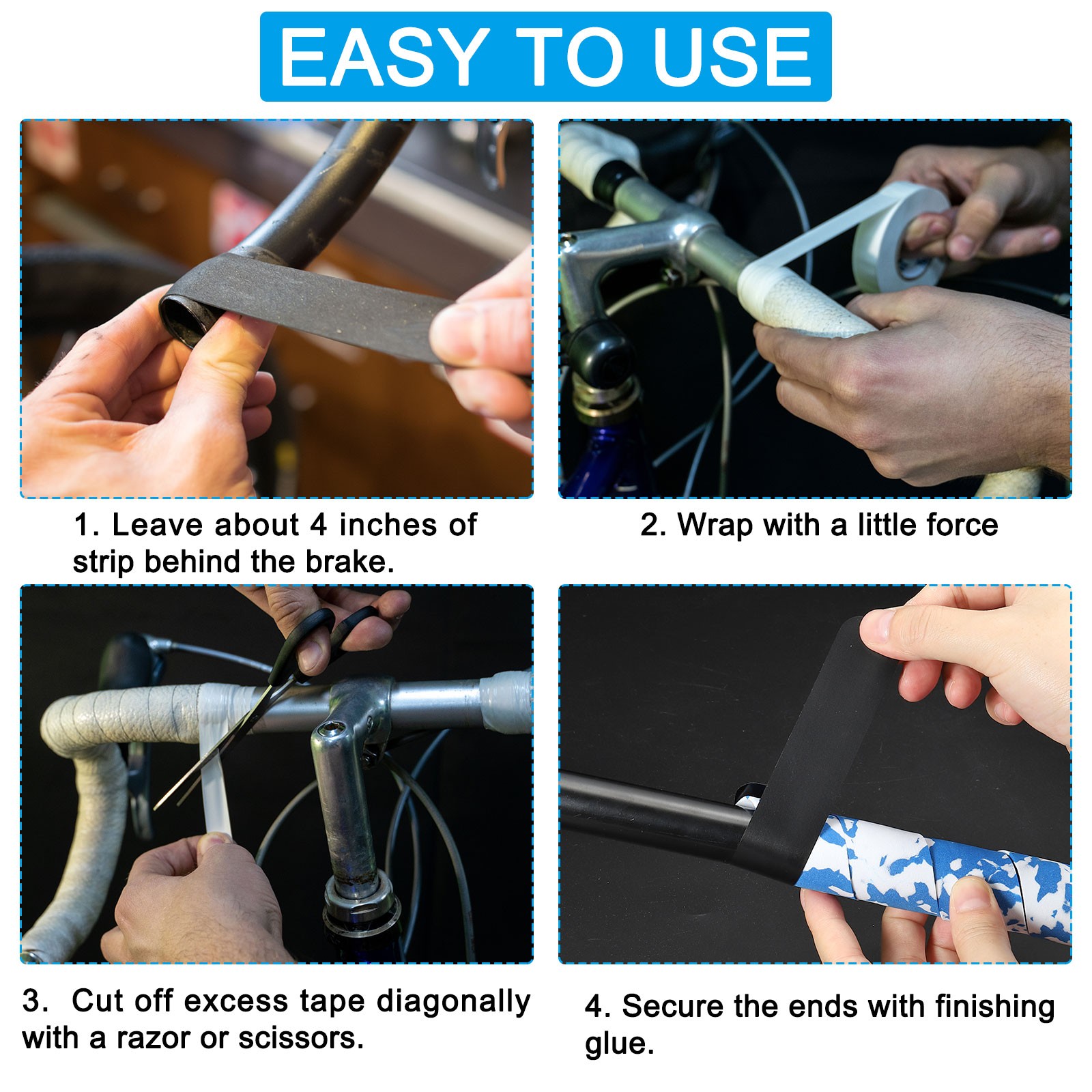 2 Pcs Bike Handlebar Tape EVA Camouflage Handle Wraps Black Plugs Black White