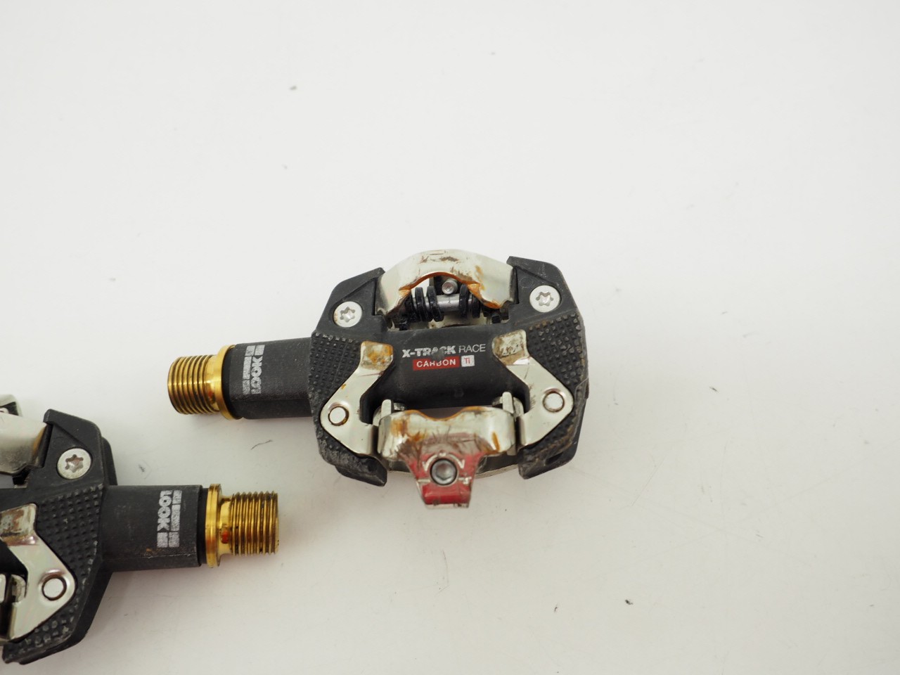 LOOK X-Track Race Carbon Ti Mountain Bike Pedals Black/Gold w/o Cleats *Good*