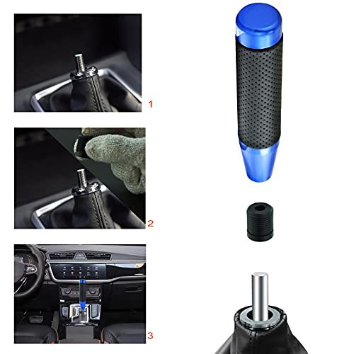 Metal Shifter Knob Leather Aluminum Alloy Long Stick Gear Handle Lever Blue