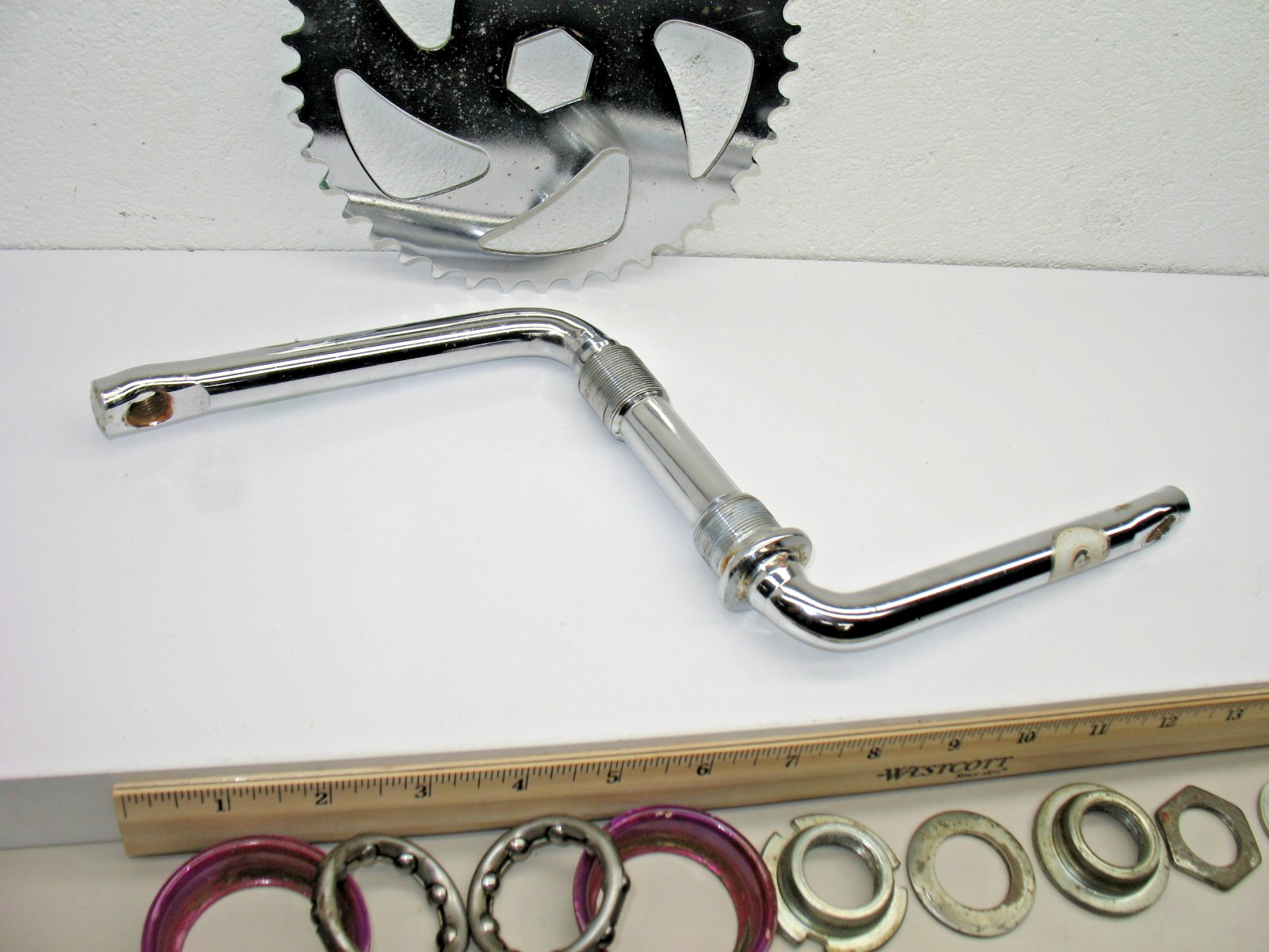 Chrome/Silver Steel Crank 40 Tooth Chainring, 140mm (5-1/2″) with B/B Set-USED