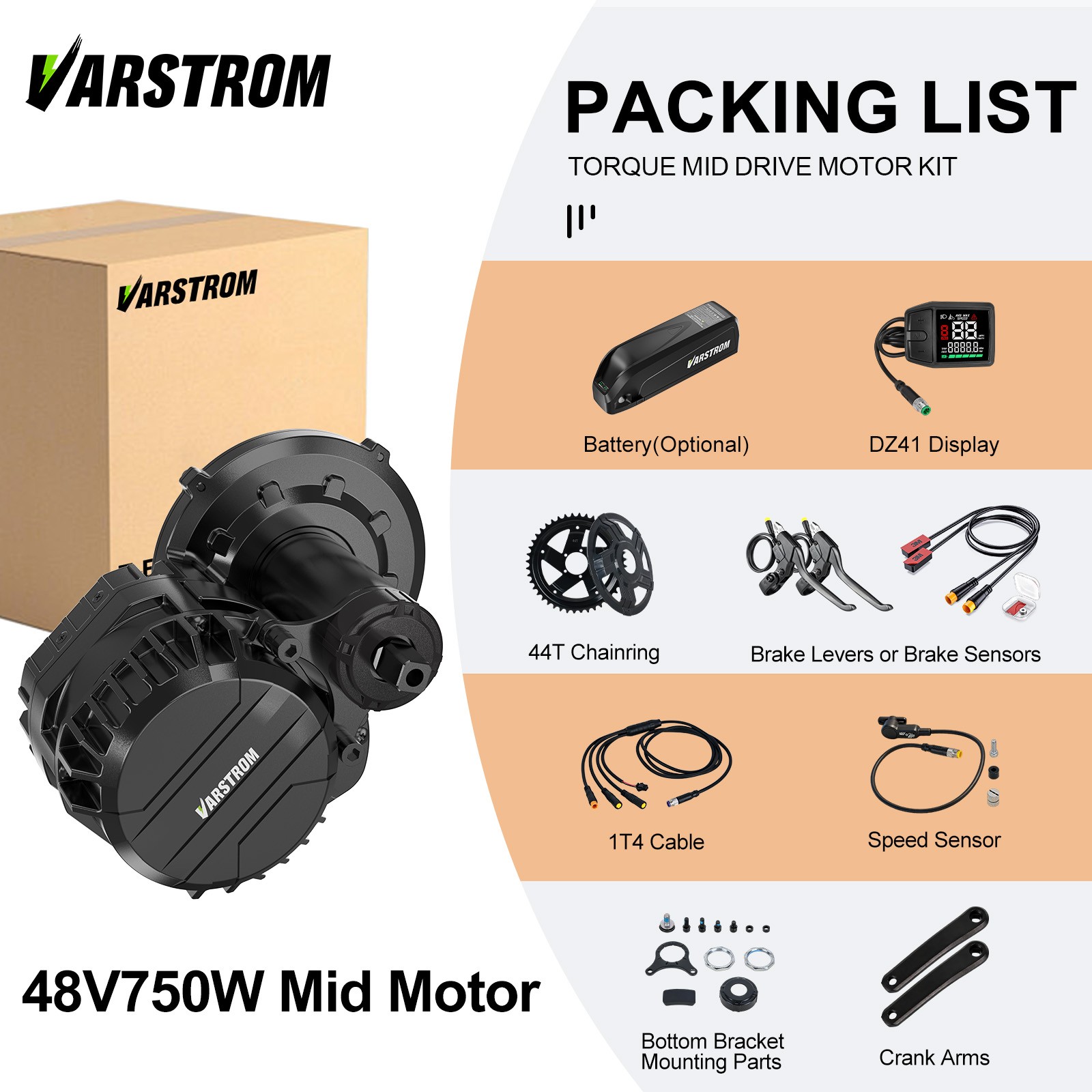 48V750W Varstrom Mid Drive Motor Kit 68-73mm EBike Conversion Kits DZ41 Display
